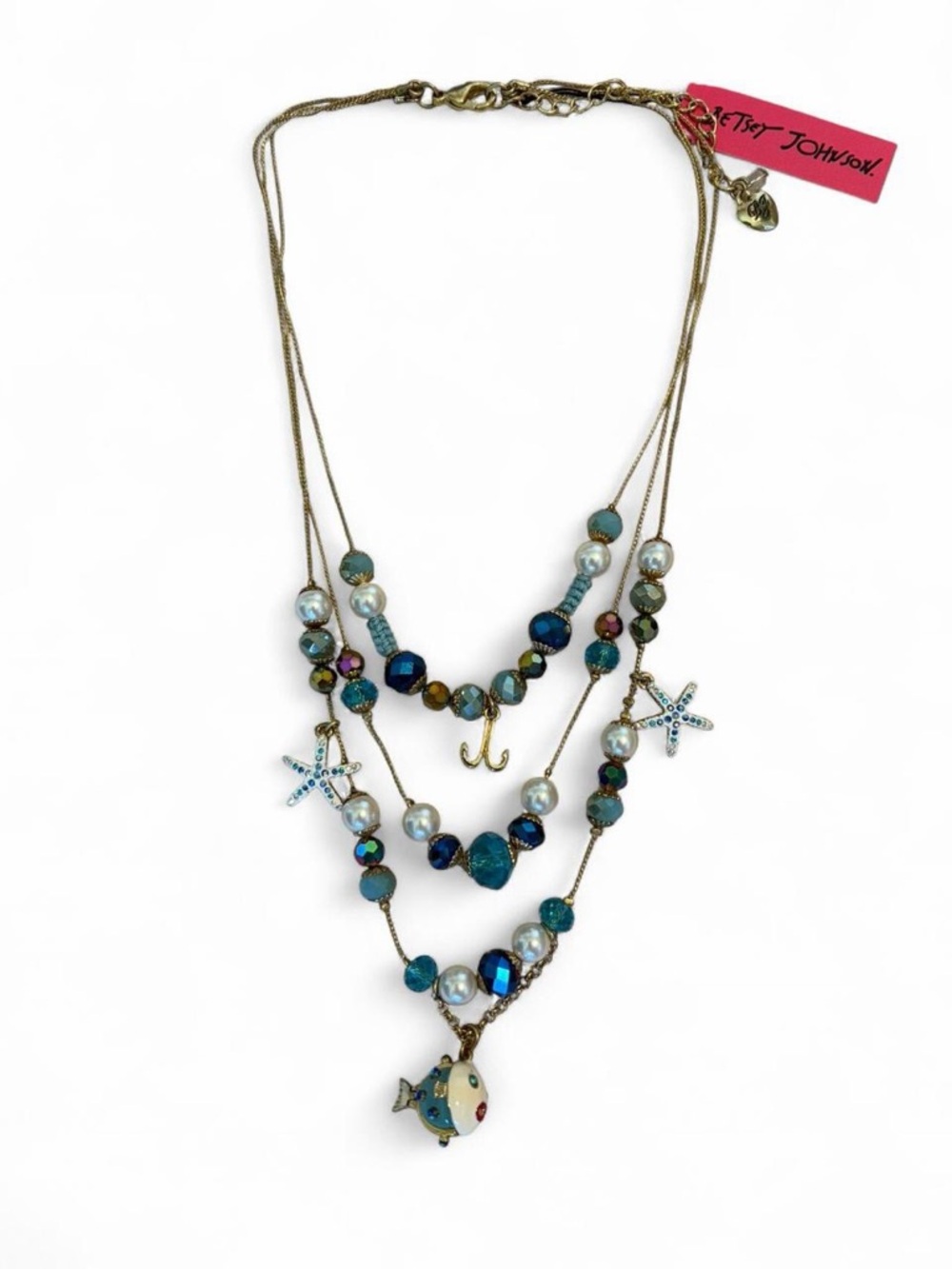 Betsey Johnson Fish/Starfish Beaded Layered Gold Necklace